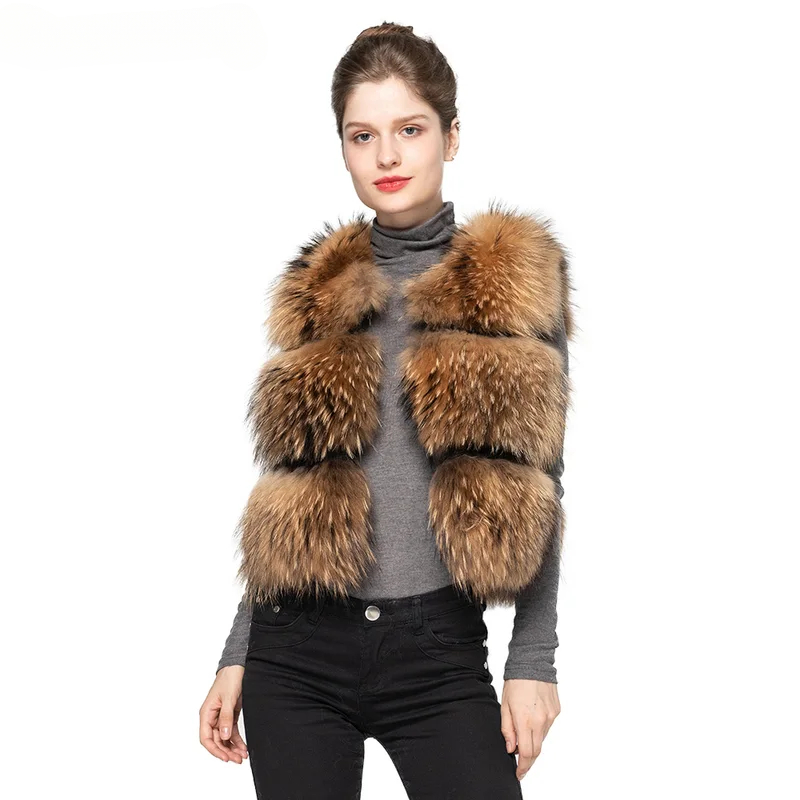 Short Real Fashion Lady Natural Raccoon Fur vest WG-STVT45-45