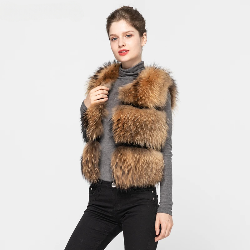 Short Real Fashion Lady Natural Raccoon Fur vest WG-STVT45-45