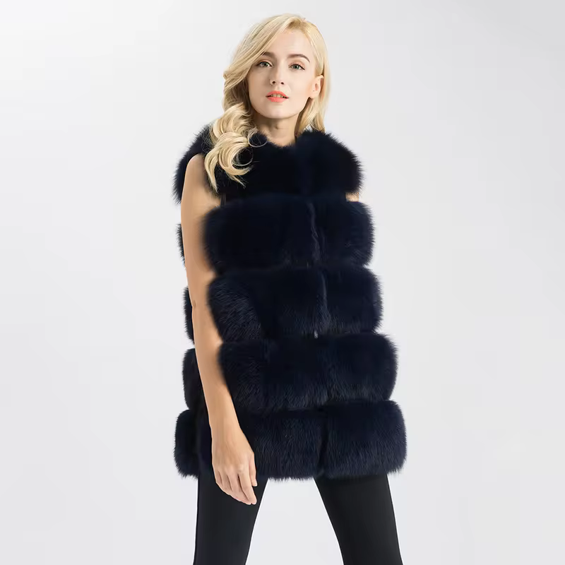 Standard length fox real fur vest new 5-row style vest WG-5-row/70 - WGLUVF fur
