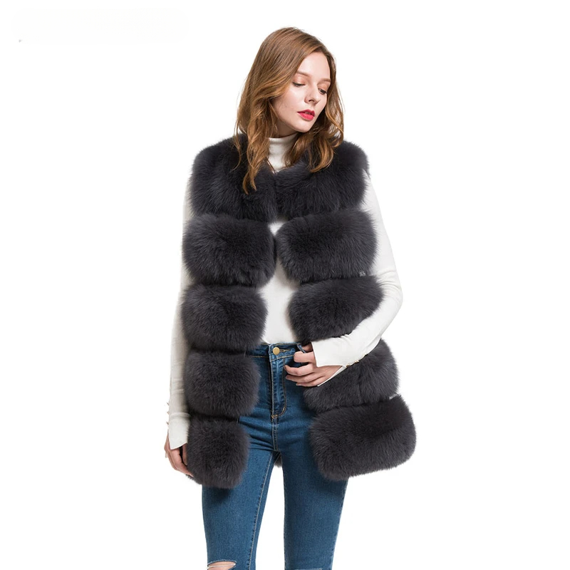 Standard length fox real fur vest new 5-row style vest WG-5-row/70 - WGLUVF fur